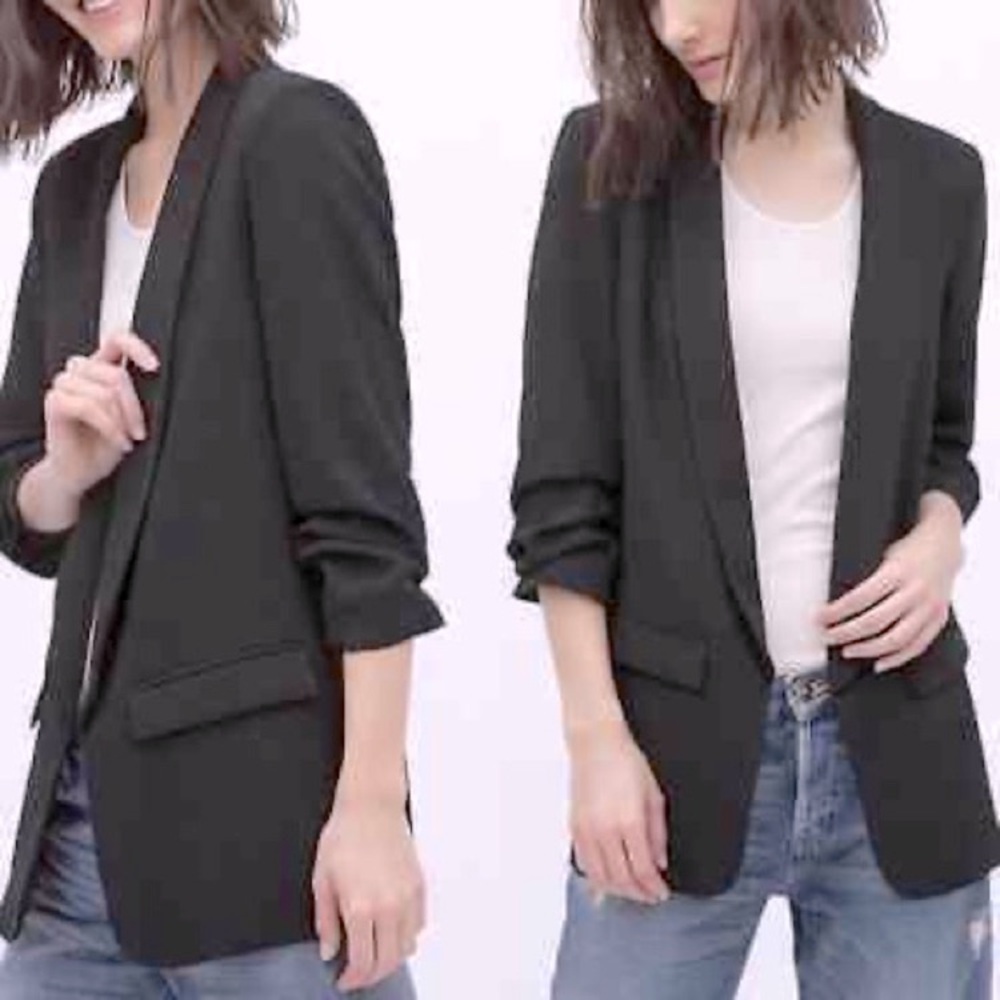 Zara Black Open Front Cinched 3/4 Sleeve Blazer - Picture 2 of 16